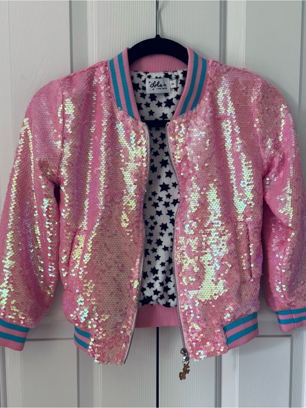 Lola + The Boys Pink Sequin Unicorn Jacket with Rainbow Mane - Picture 2 of 4